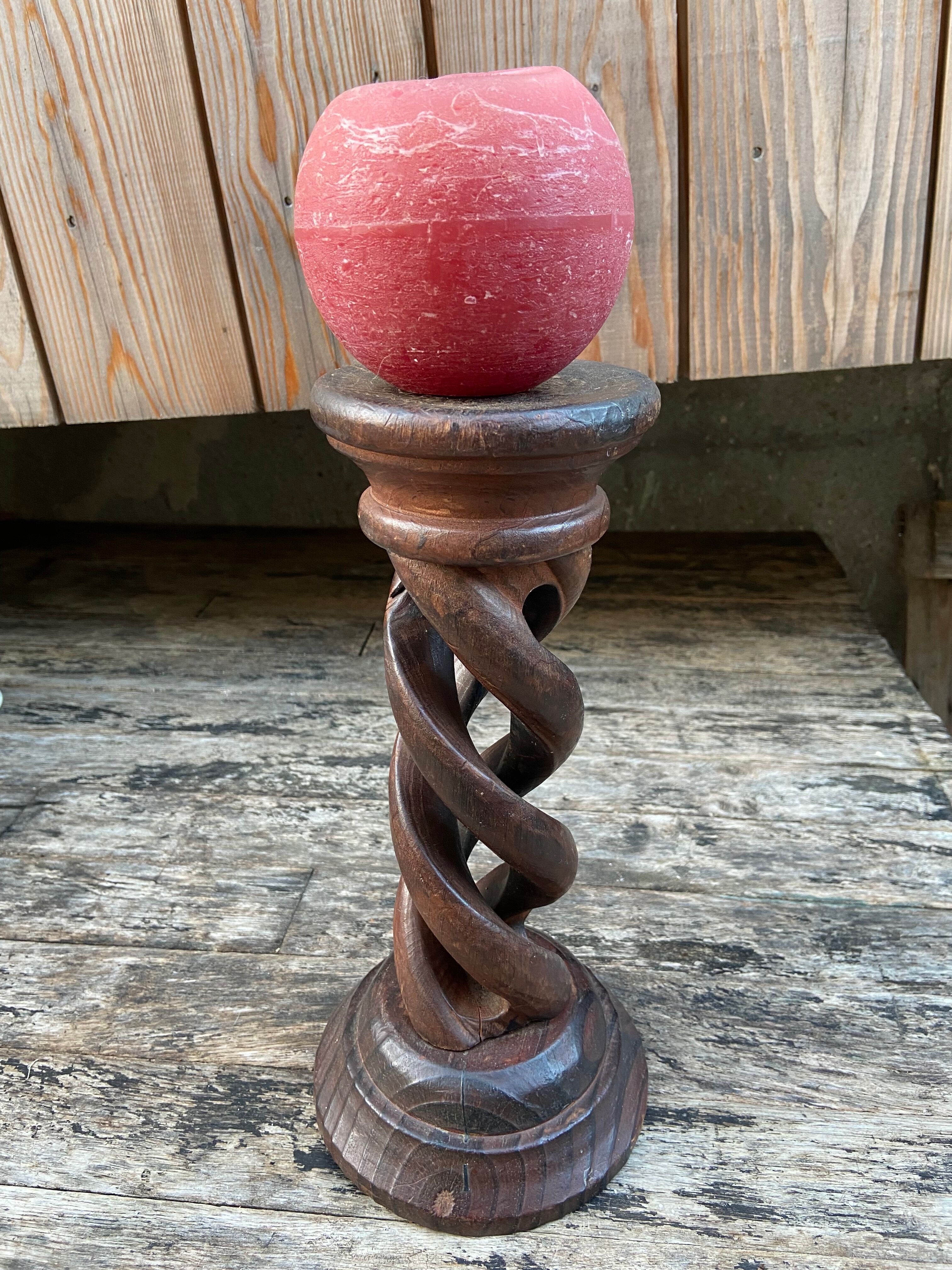 Turned wooden candle holder