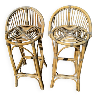 Tabourets de bar en rotin des années 60