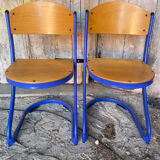 Pair of Chairs SOUVIGNET Model ELODIE Metal Blue & Wood Made in France