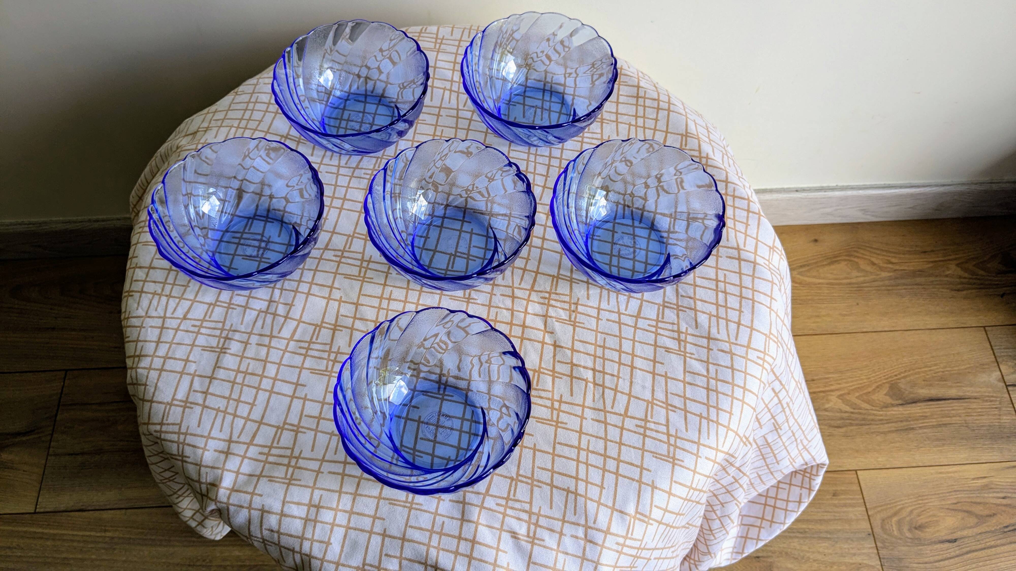 Set of 6 vintage blue bowls by Duralex