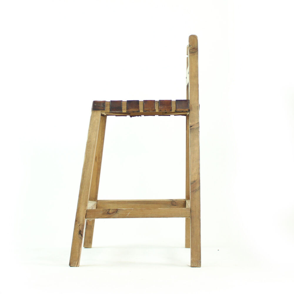 Tabourets de barre de cru en bois et cuir, Tchécoslovaquie années 1950