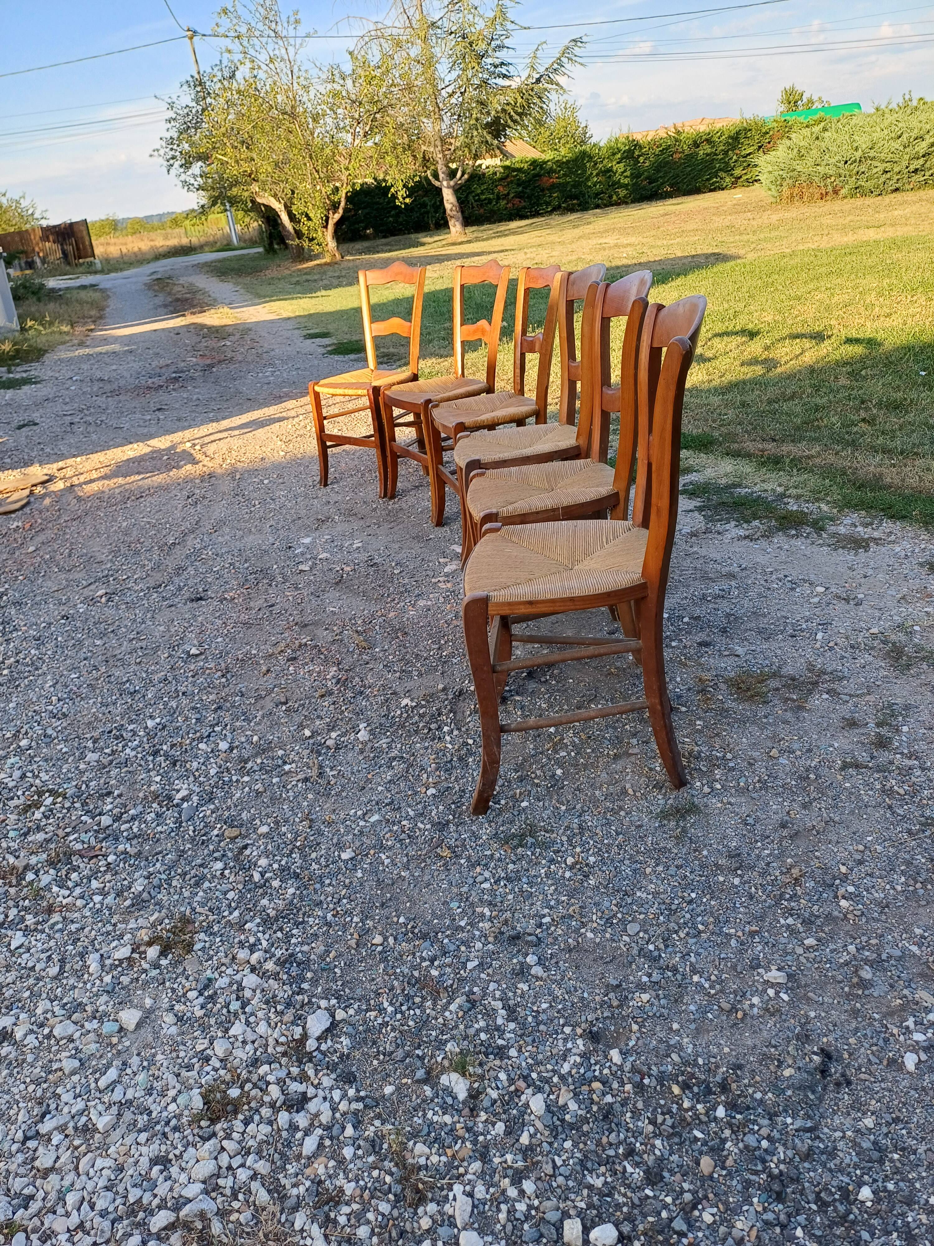 6 Old Straw Chairs