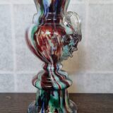 Bohemian Welz Glass Trophy Vase with Harlequin Honeycomb Pattern - Vintage Collectible Multicolored Blown Glass