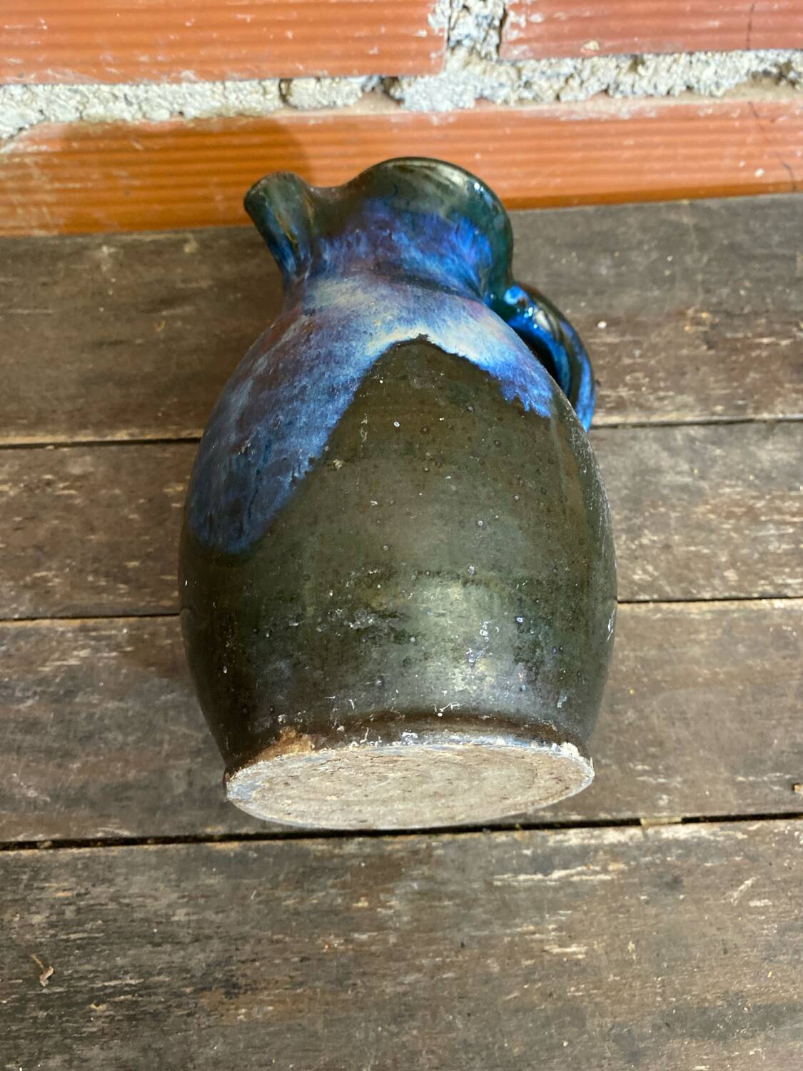 Vintage 1970s Black and Blue Glazed Stoneware Jug