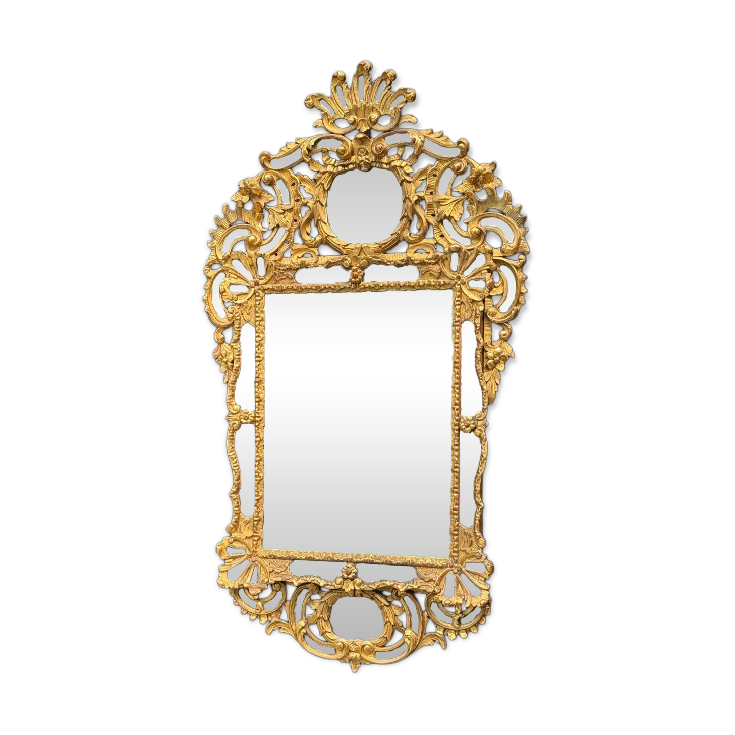 Louis XV style mirror with parecloses in gilded wood, early 19th century, Empire A