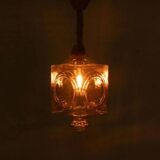 Japandi suspended glass lamp, vintage cubic bohemian glass lamp.