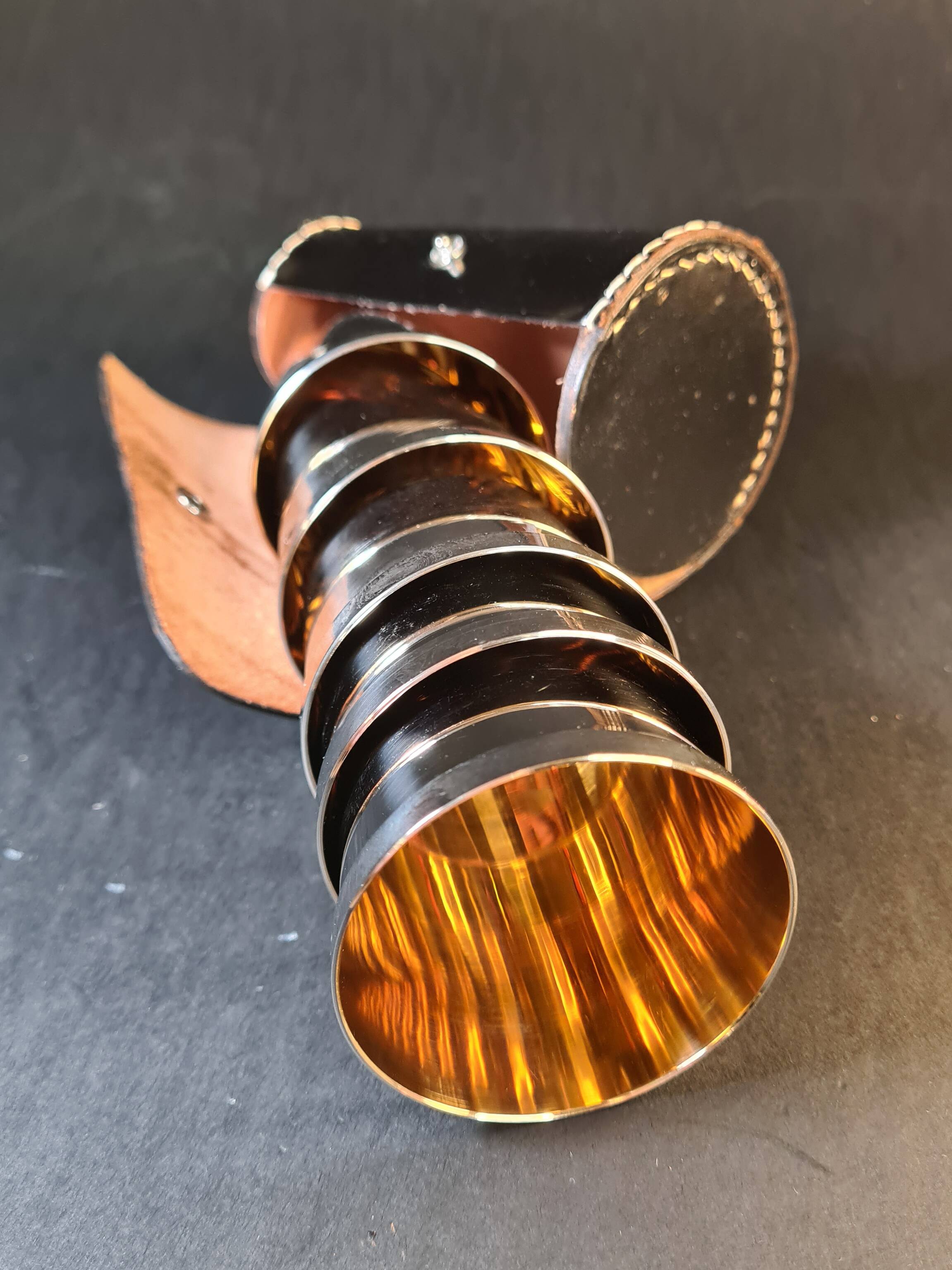 Set of 5 hunting cups – silver-plated with vermeil interior, with case