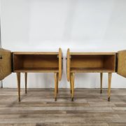 Pair of maple bedside tables from the 1950s with mirrored tops.