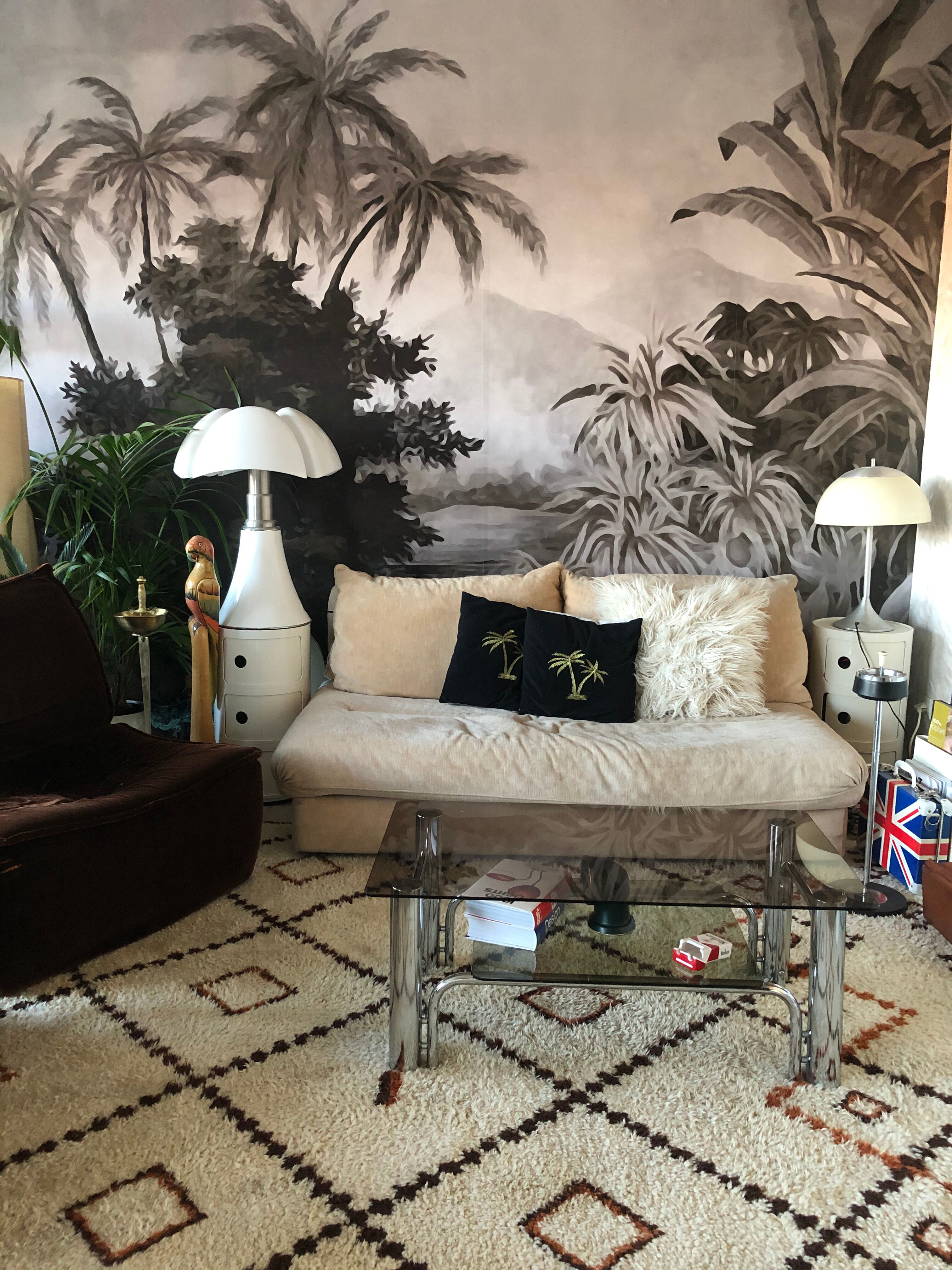 Chromium coffee table and 1970s smoked glass