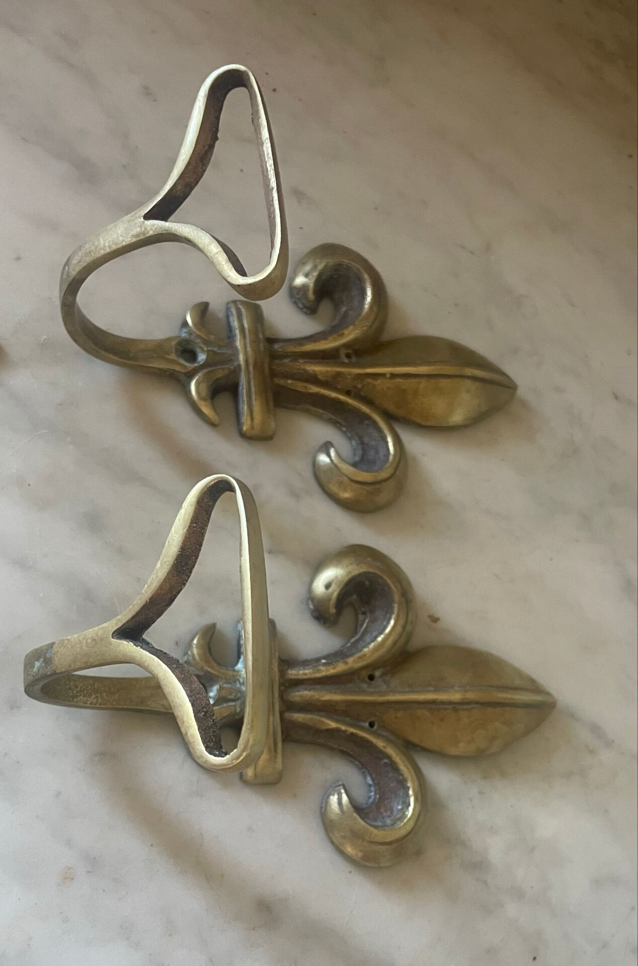 Pair of antique gilt bronze lily flower wall brackets.