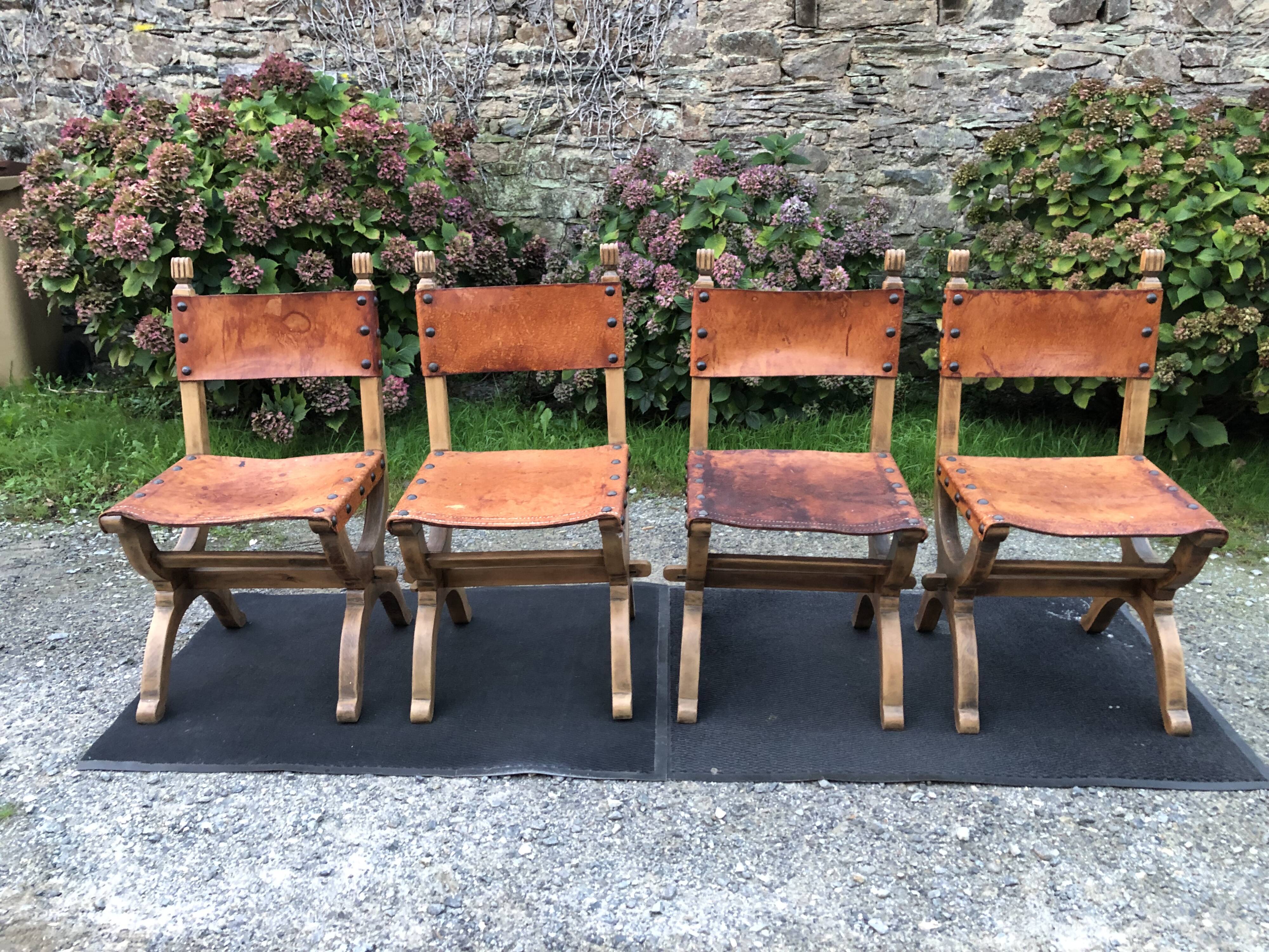 Set of 4 vintage brutalist chairs by Bram Sprij, Netherlands 1960s. in beech.