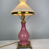 Table lamp with frame of pink opaline glass Funen's glassworks, 1930s