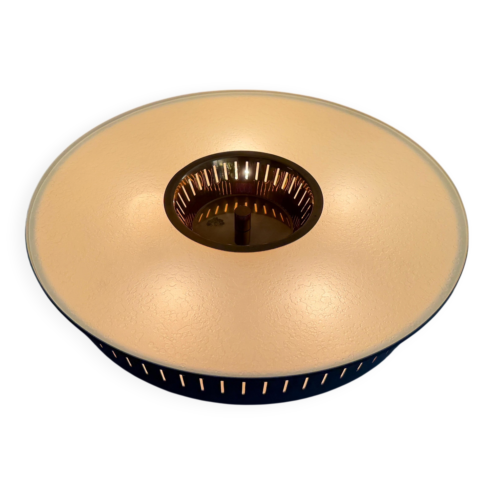 Flush-mounted metal frame with dark blue glass, Attributed to Stilnovo, 1950s, Italy.