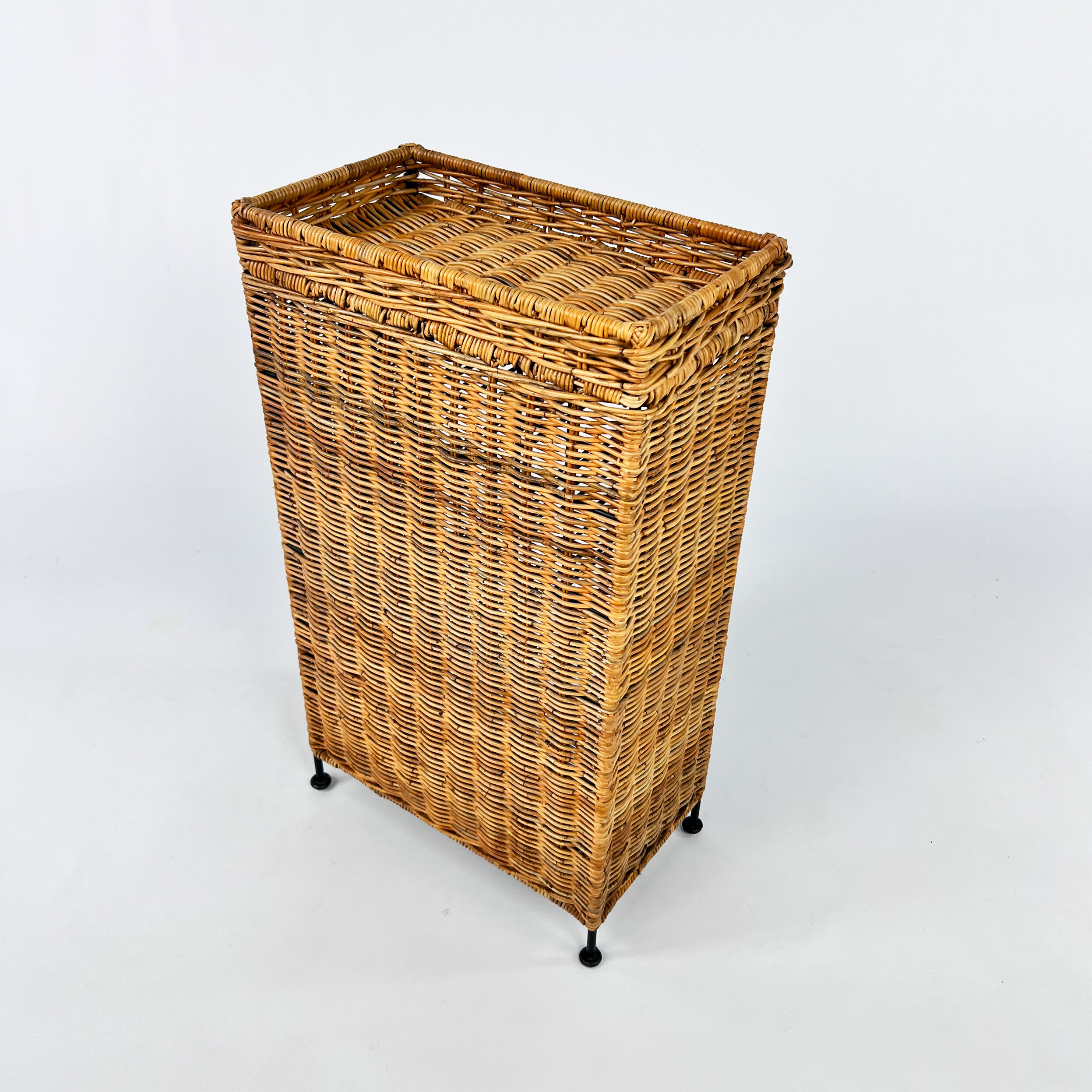 French Rattan and Steel Wine Rack, 1970s