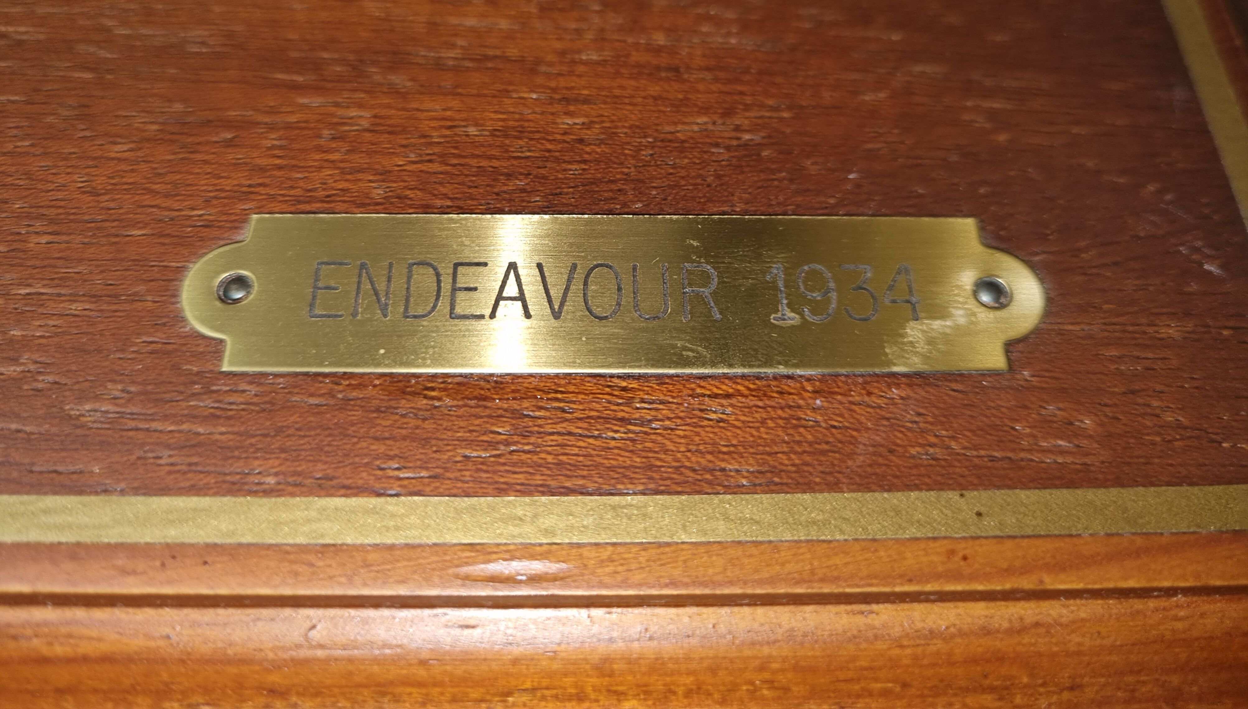 Model boat wall frame, half-hull Endeavour 1934