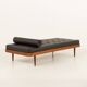 Danish teak daybed in black leather in Hans Wegner style, 1960s