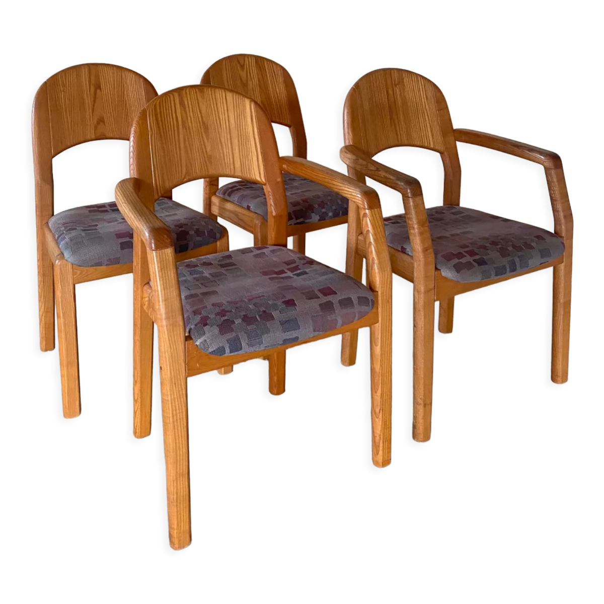 Set of solid wood armchairs and chairs by Dylund, 1970
