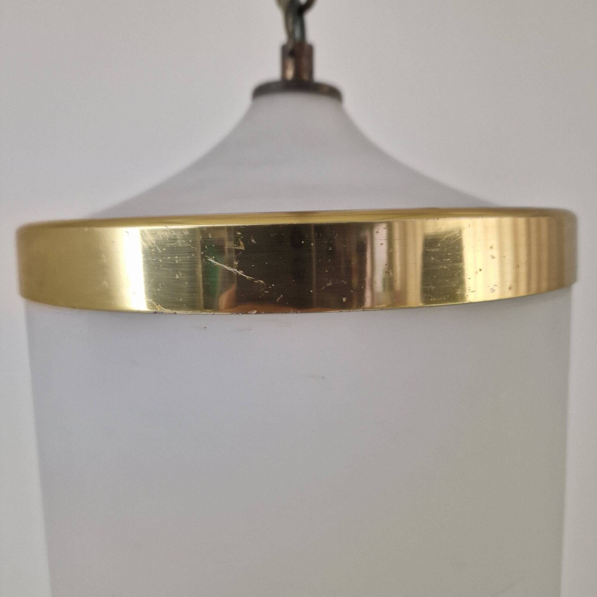 Mid-Century Italian Opaline Glass, Acrylic & Brass Pendant Light – 1960s
