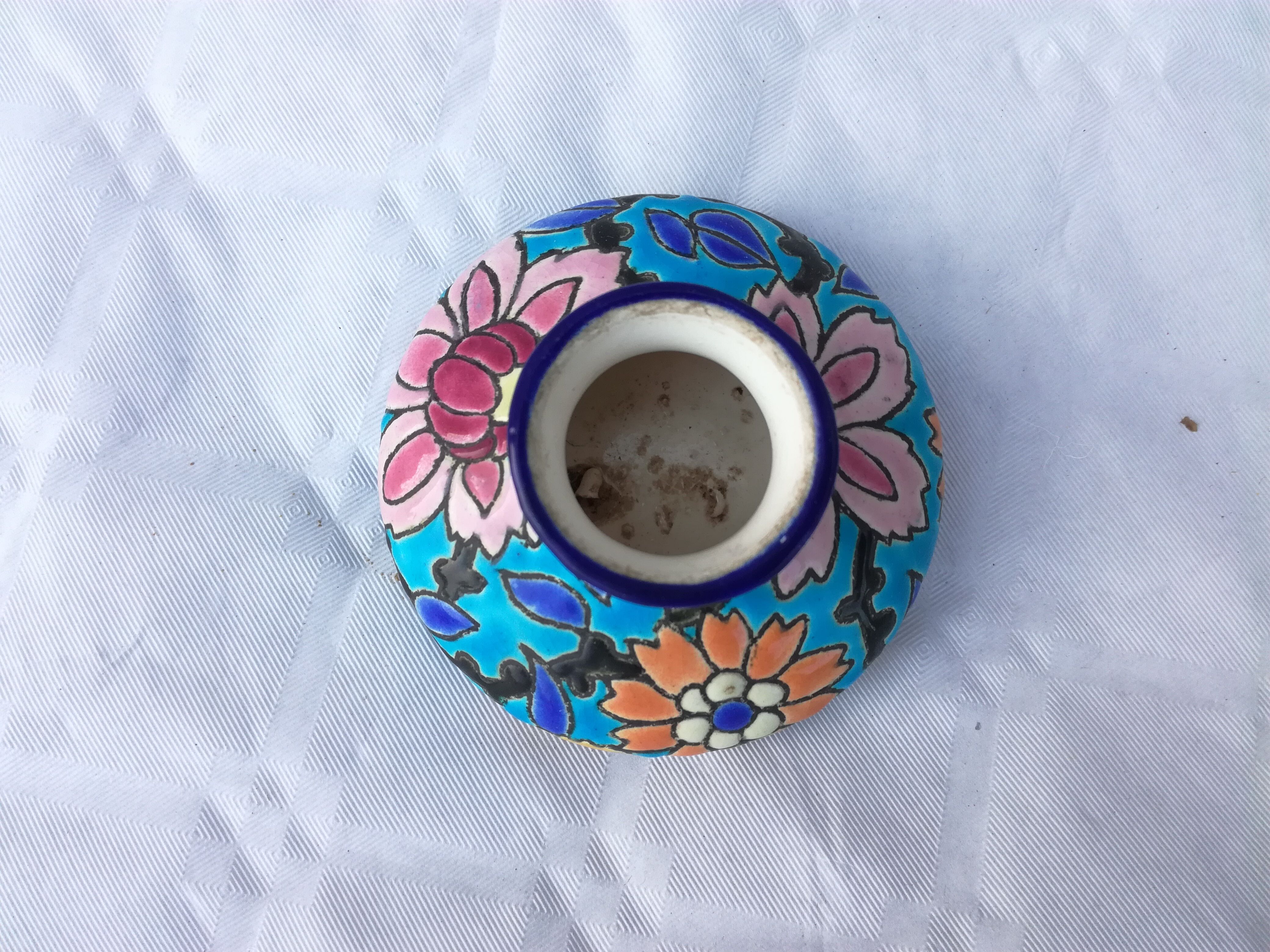 Faience vase and longwy enamels