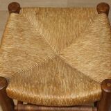 Vintage stool in solid oak and straw, 1960s