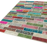 Handmade turkish overdyed 173 cm x 228 cm multicolor patchwork carpet