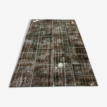 Tapis patchwork vintage turc détresse 217x151 cm laine moyenne