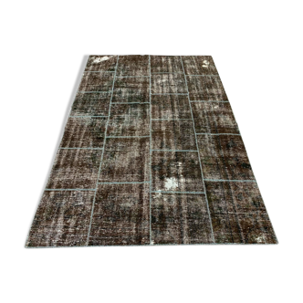 Tapis patchwork vintage turc détresse 217x151 cm laine moyenne