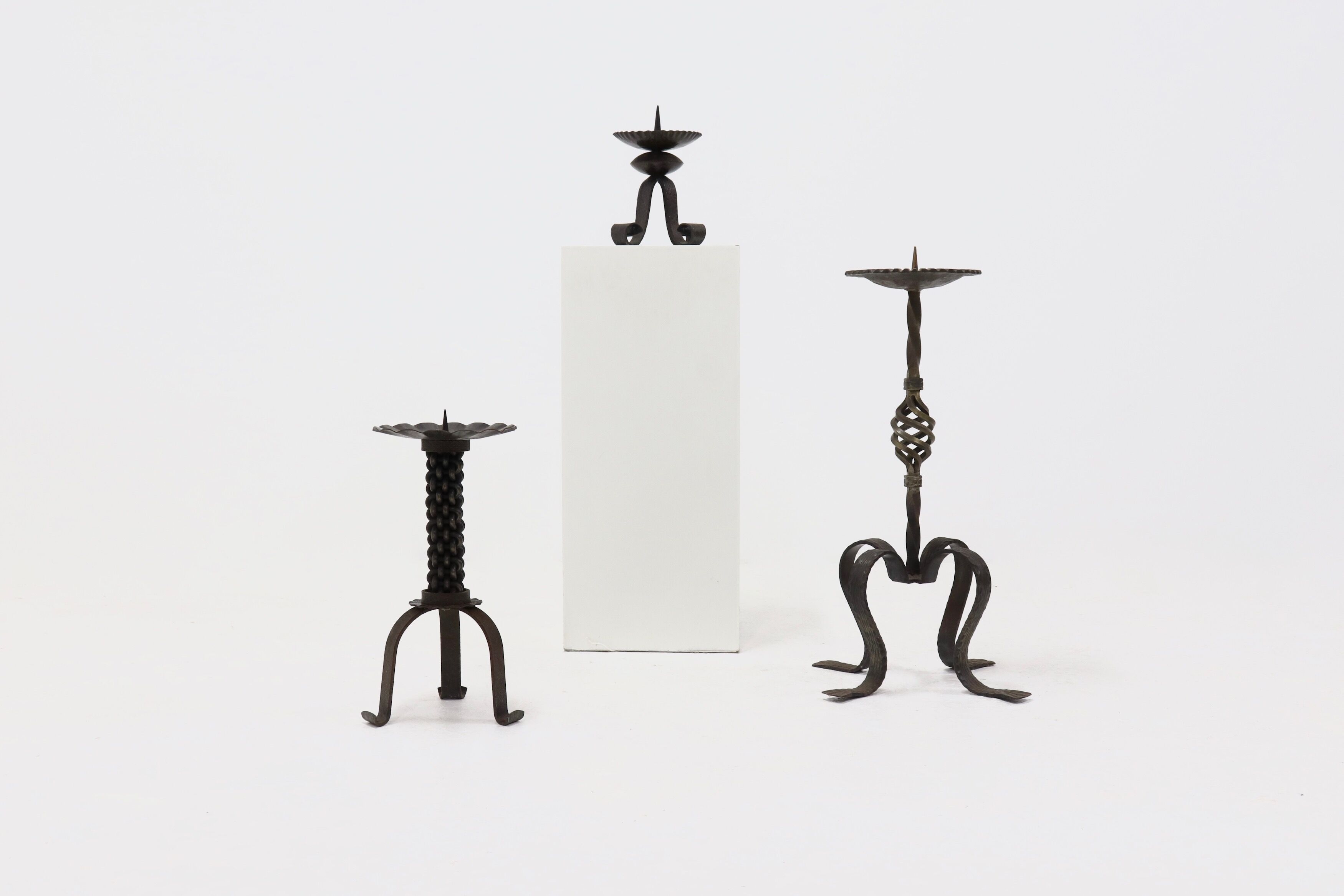 Brutalist Sculptural Wrought Iron Candle Holder 1960s