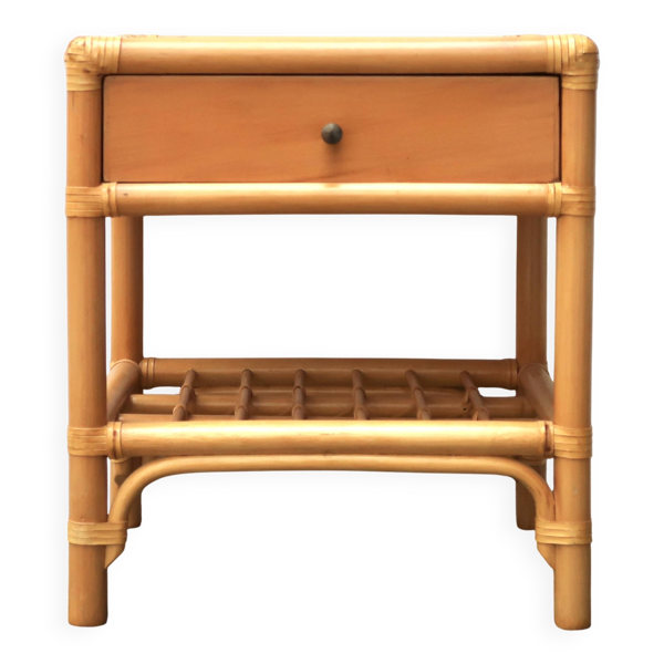 Table de chevet ou appoint en bois bambou et rotin, années 70