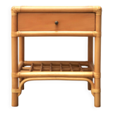 Bedside or side table in wood, bamboo and rattan, 1970s