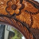Round vintage carved wooden mirror