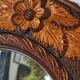 Round vintage carved wooden mirror