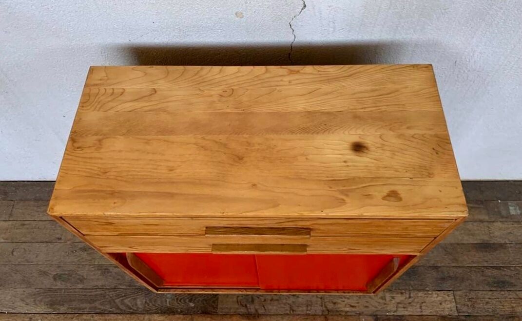 Small infilade vintage chest of drawers 2 sliding doors 2 drawers