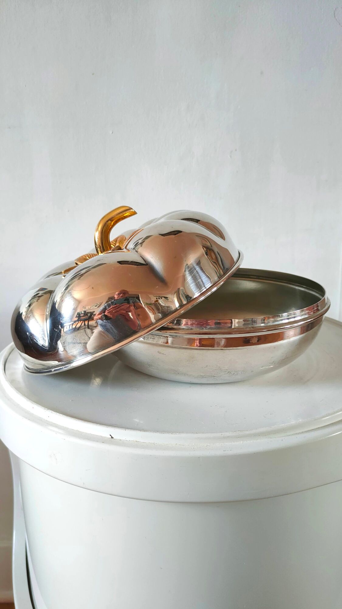 Ice cube bucket pumpkin silver metal design 70s