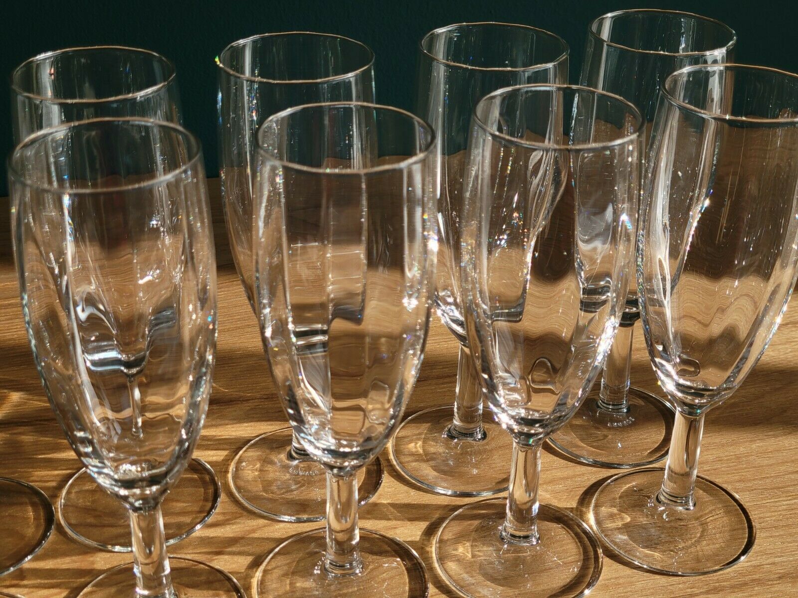 10 vintage champagne flutes in faceted glass