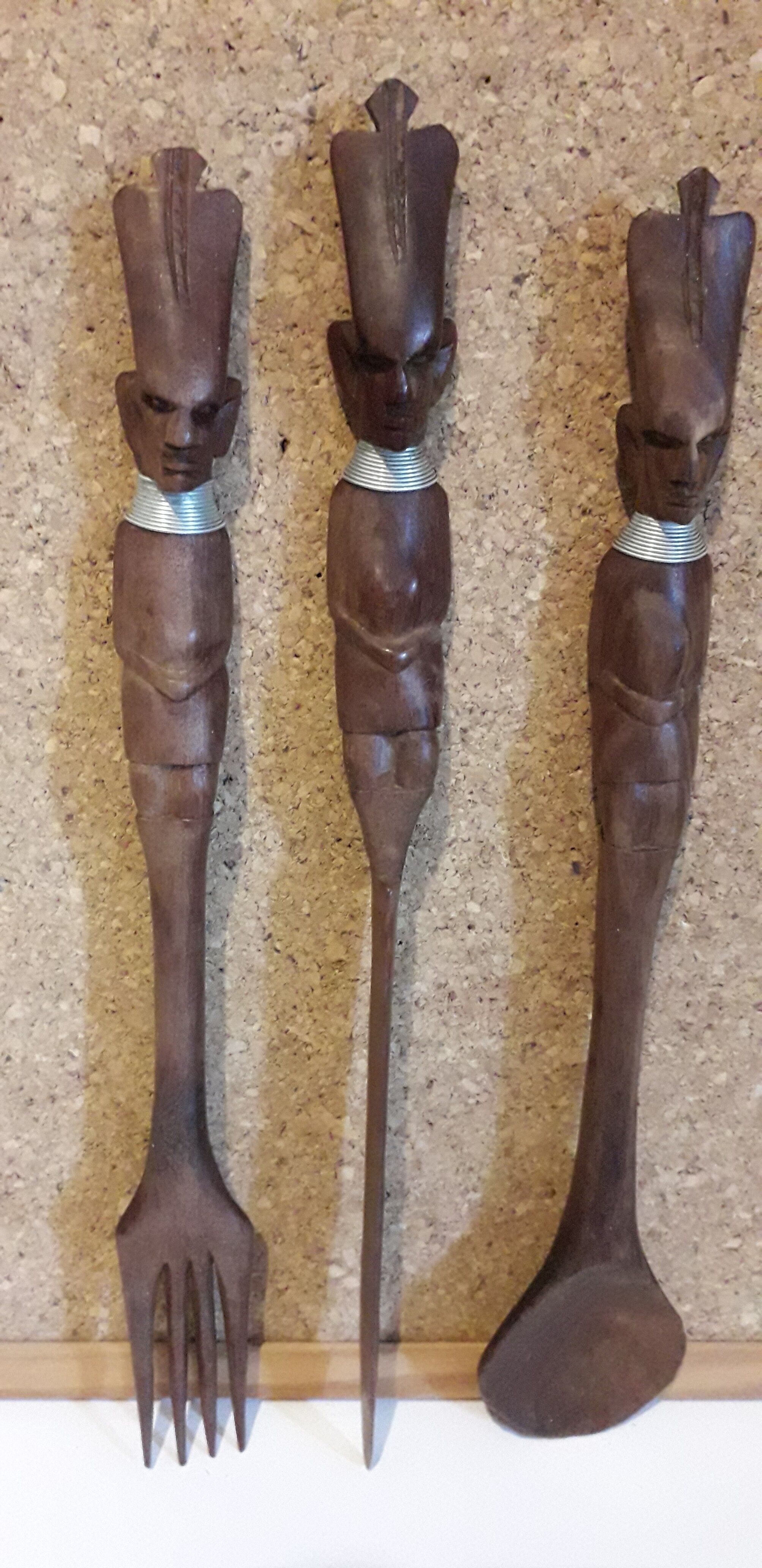 Set of 3 cutlery made of raw exotic wood from Kenya