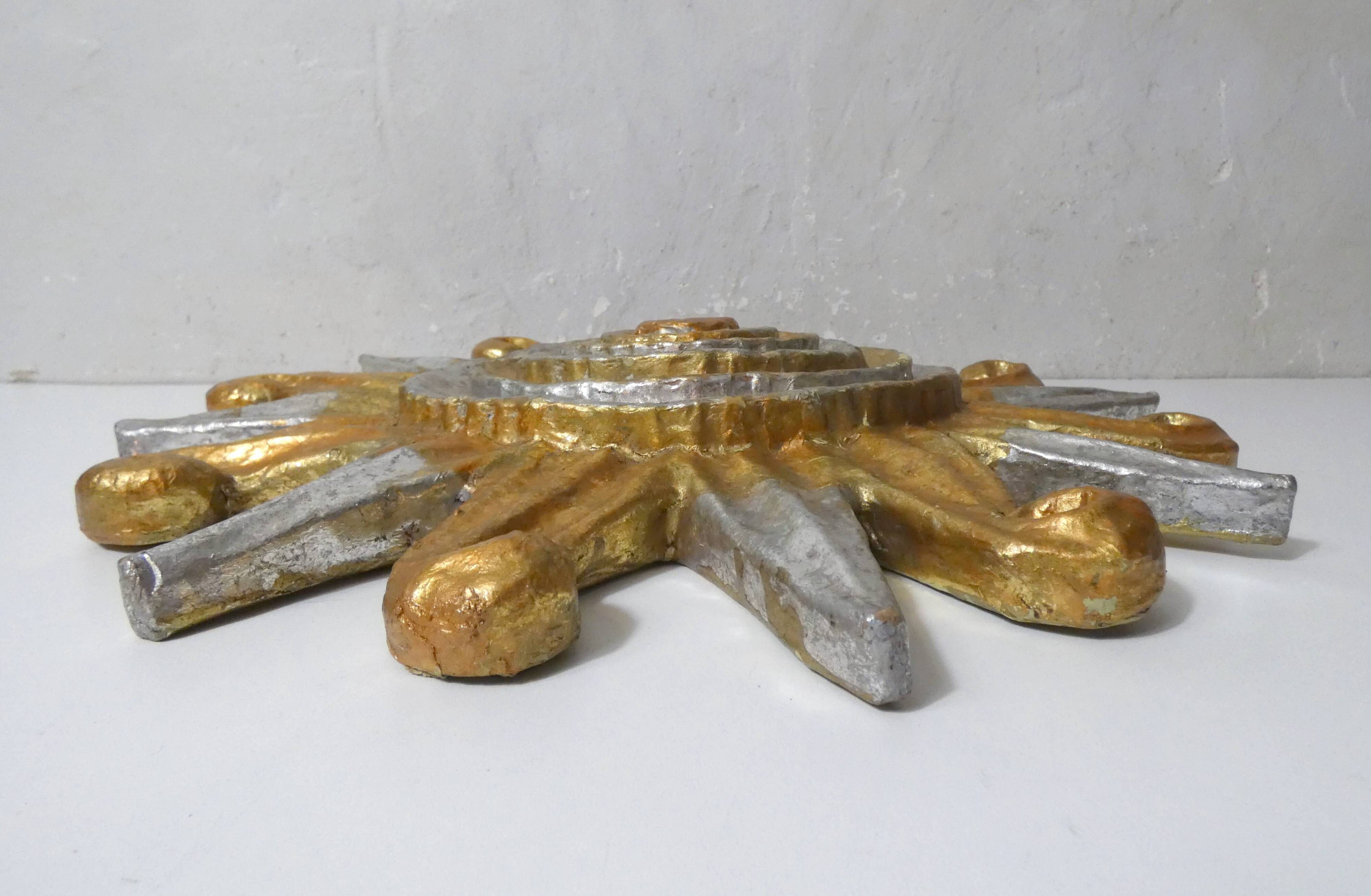 Vintage Gold and Silver Sun Relief Wall Sculpture