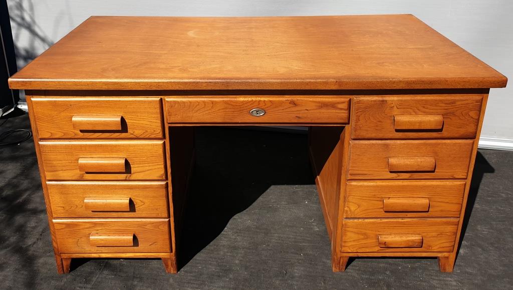 Oak desk 8 drawers double boxes 1950