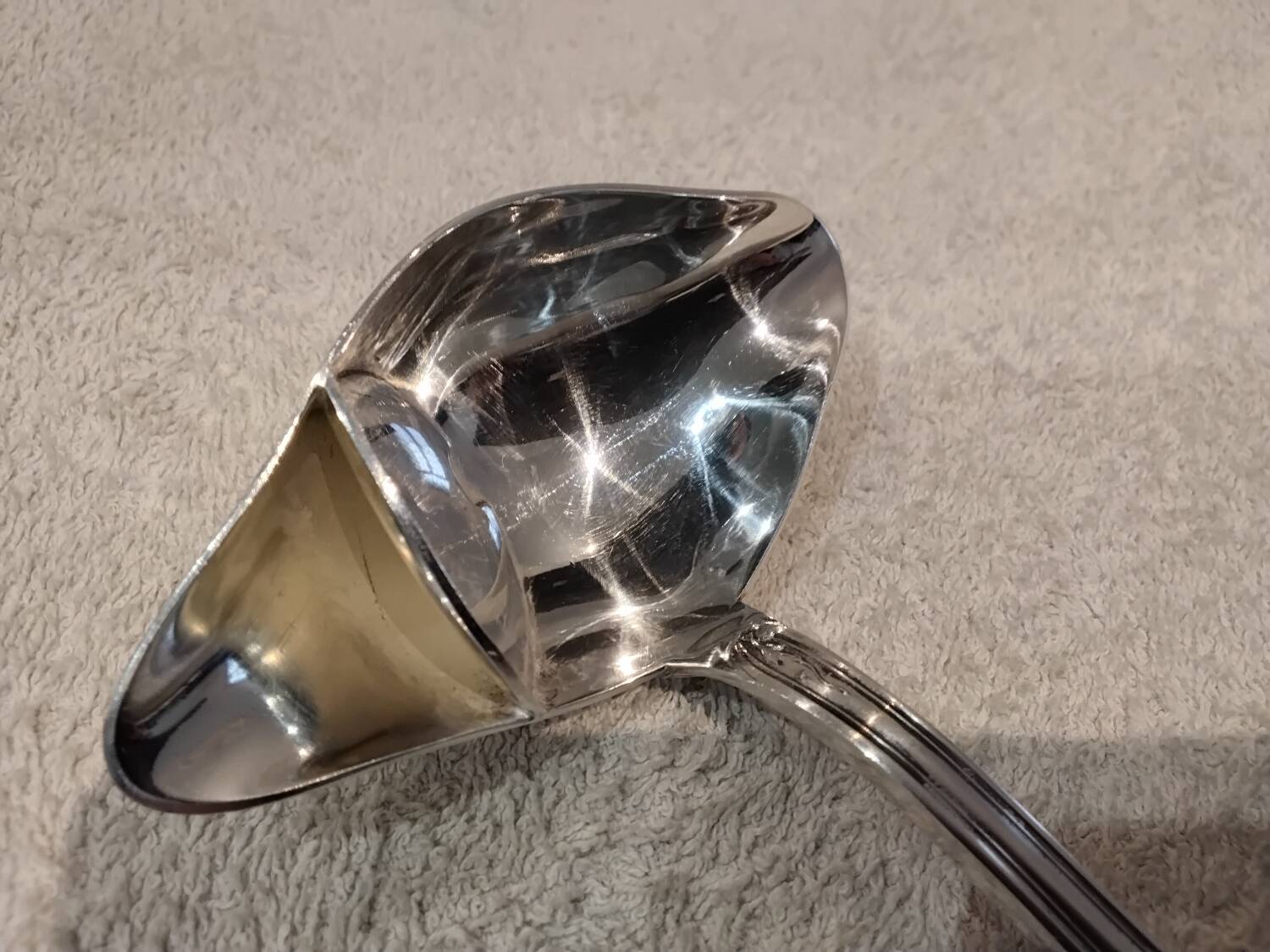 Silver-plated metal ladle for fat and lean meat, Ercuis silversmith, Louis XV, 29