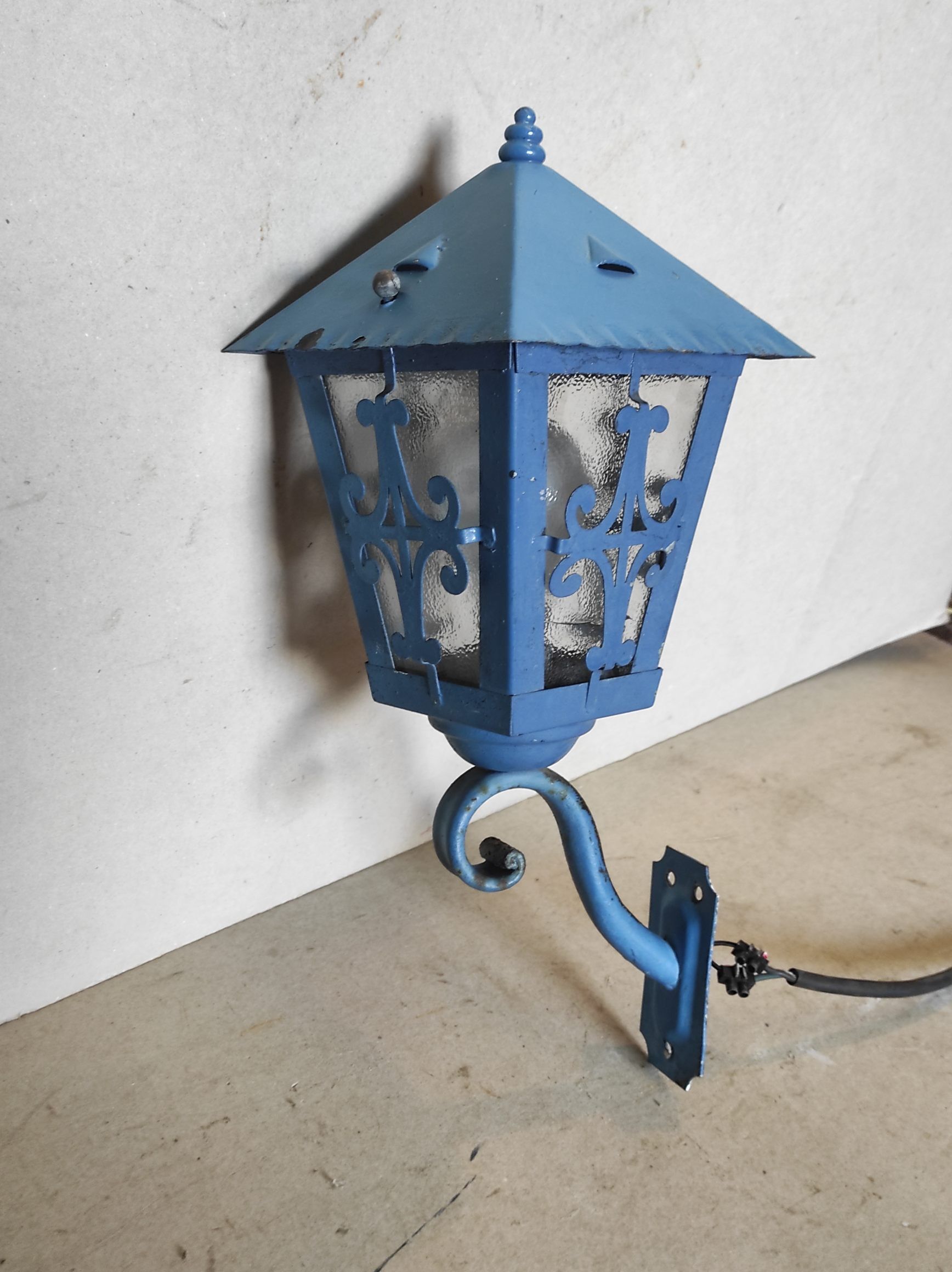 Old wall lamp vintage lantern hall and outdoor patina blue pastel