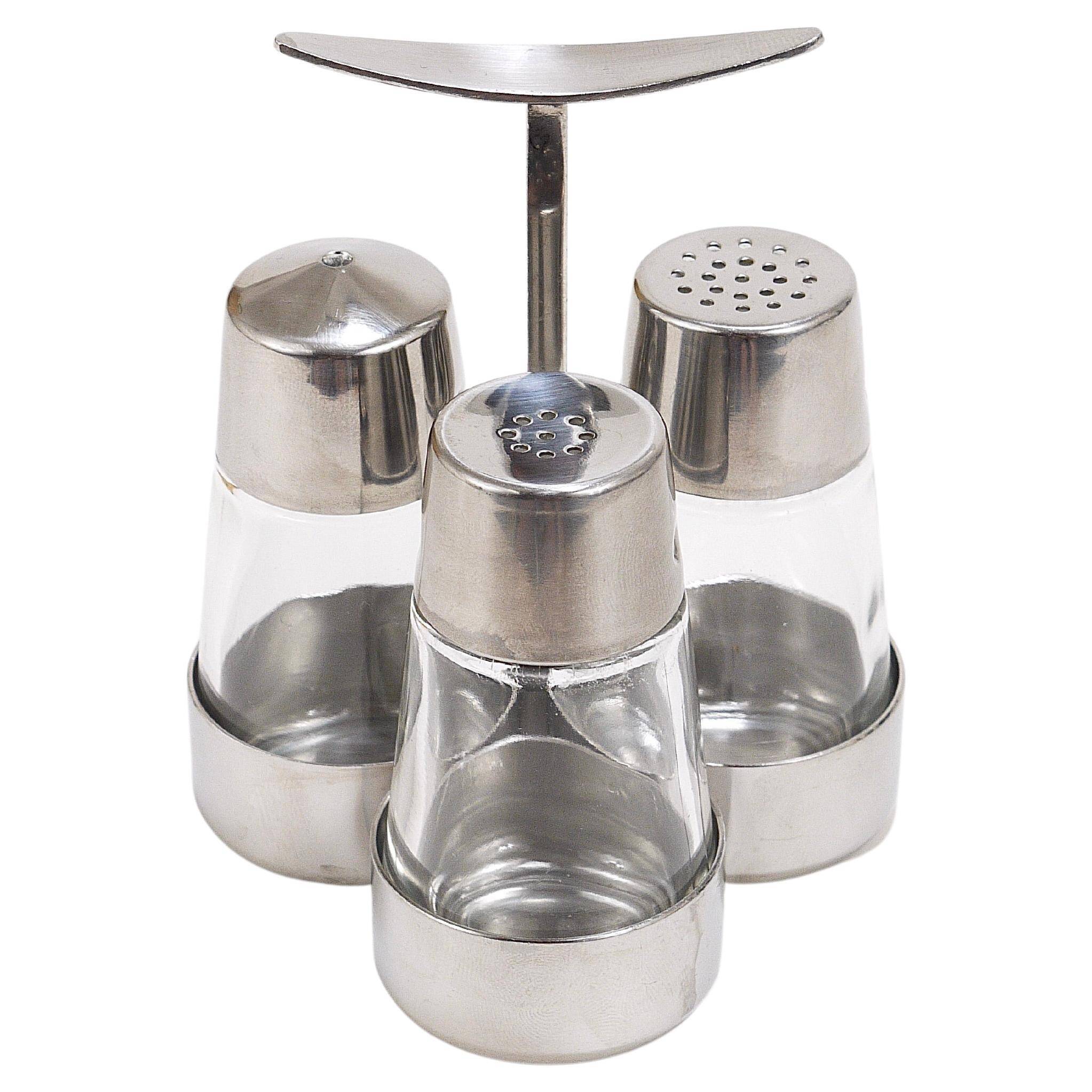 Set of condiments Marianne Denzel salt and pepper, Berndorf, Austria, 1960s