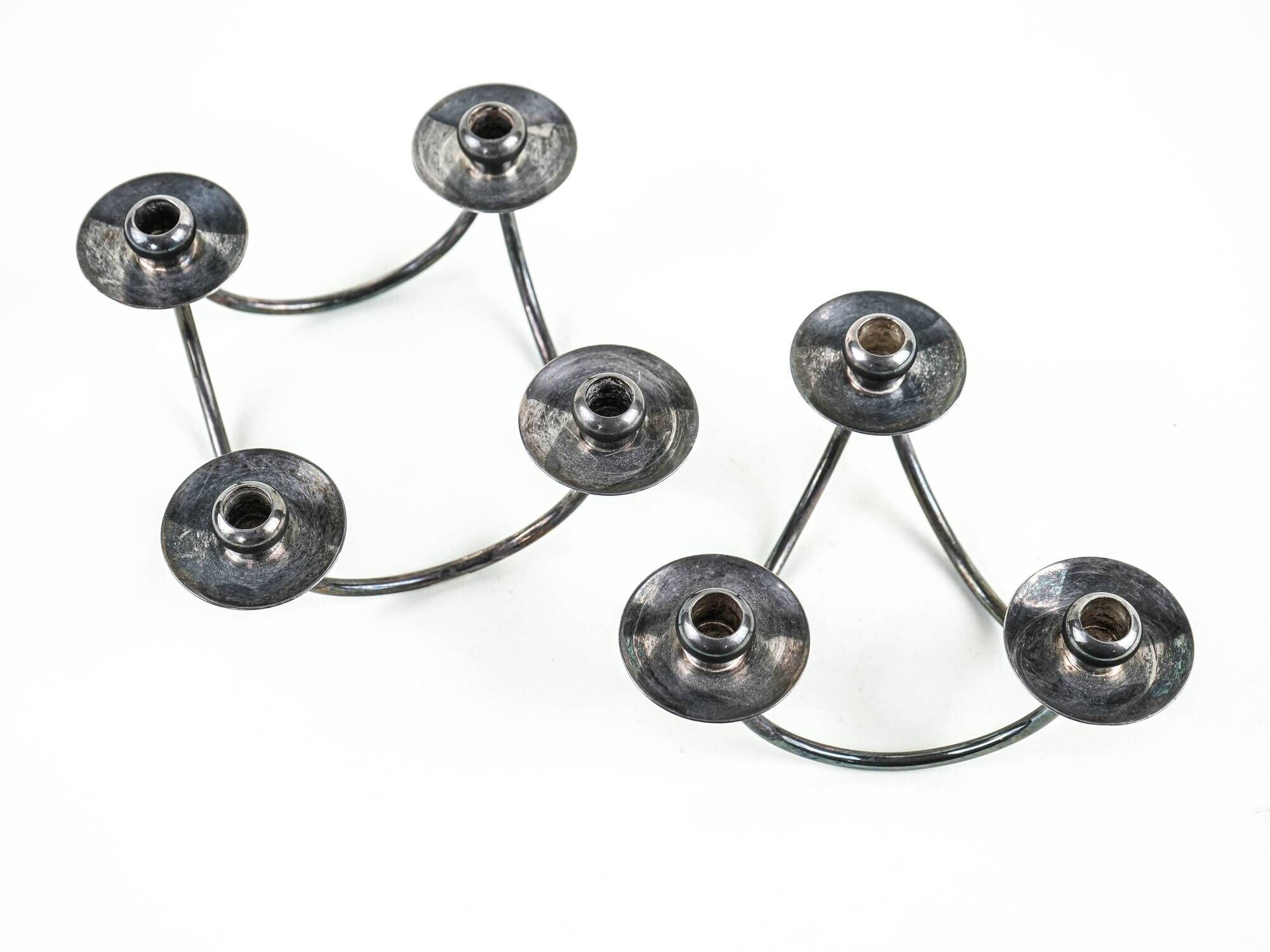 Set of silver-plated candlesticks by Berg Denmark with square bases, 1970s