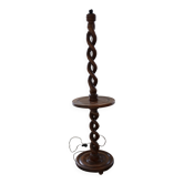 Vintage twisted turned wooden lamp base with shelf.