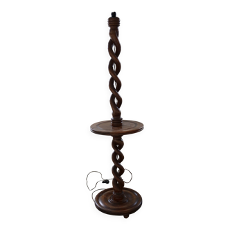 Vintage twisted turned wooden lamp base with shelf.