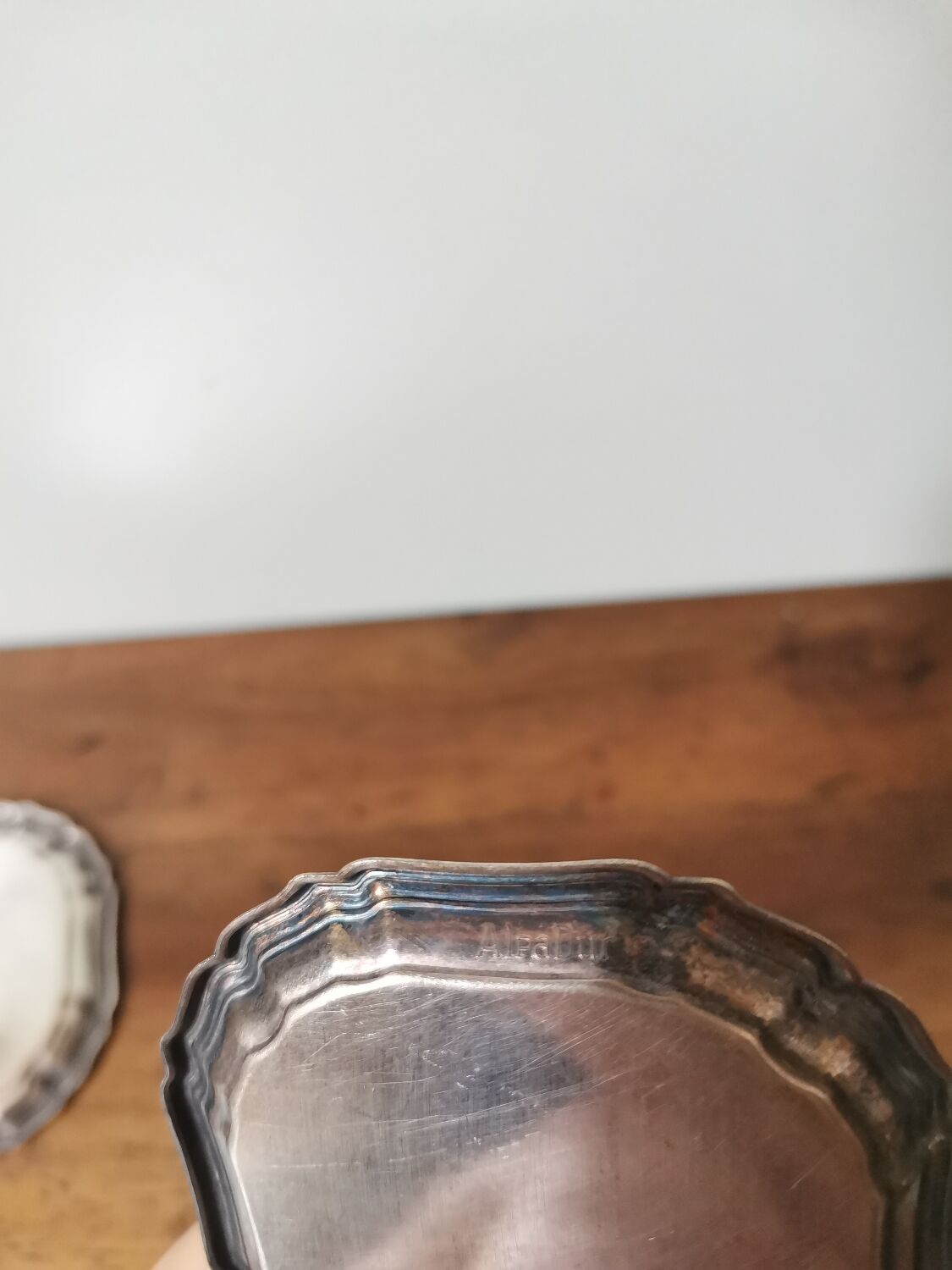 Set of 2 vintage Alpadur silver metal plates