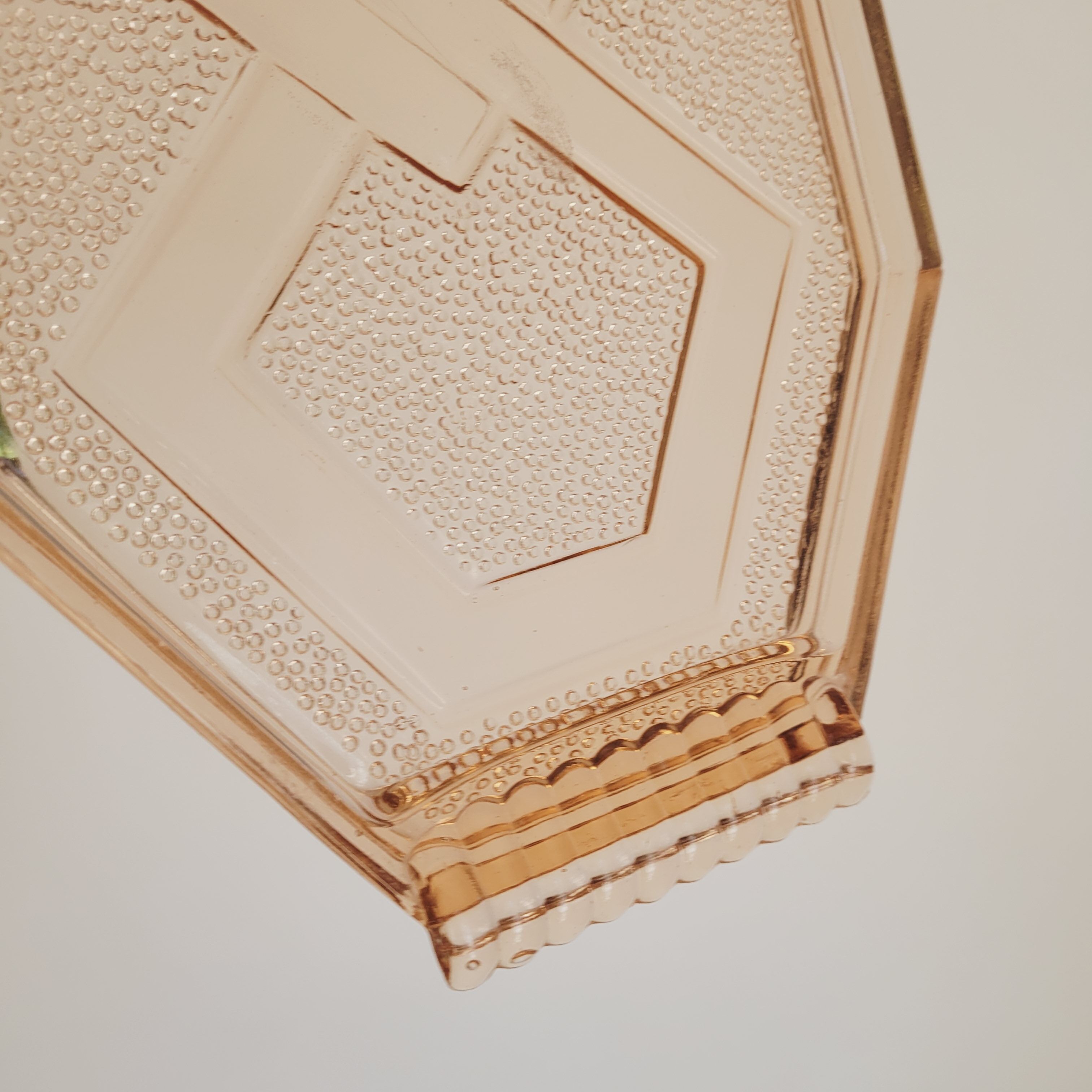 Pink glass liquor set carafe, glass and tray