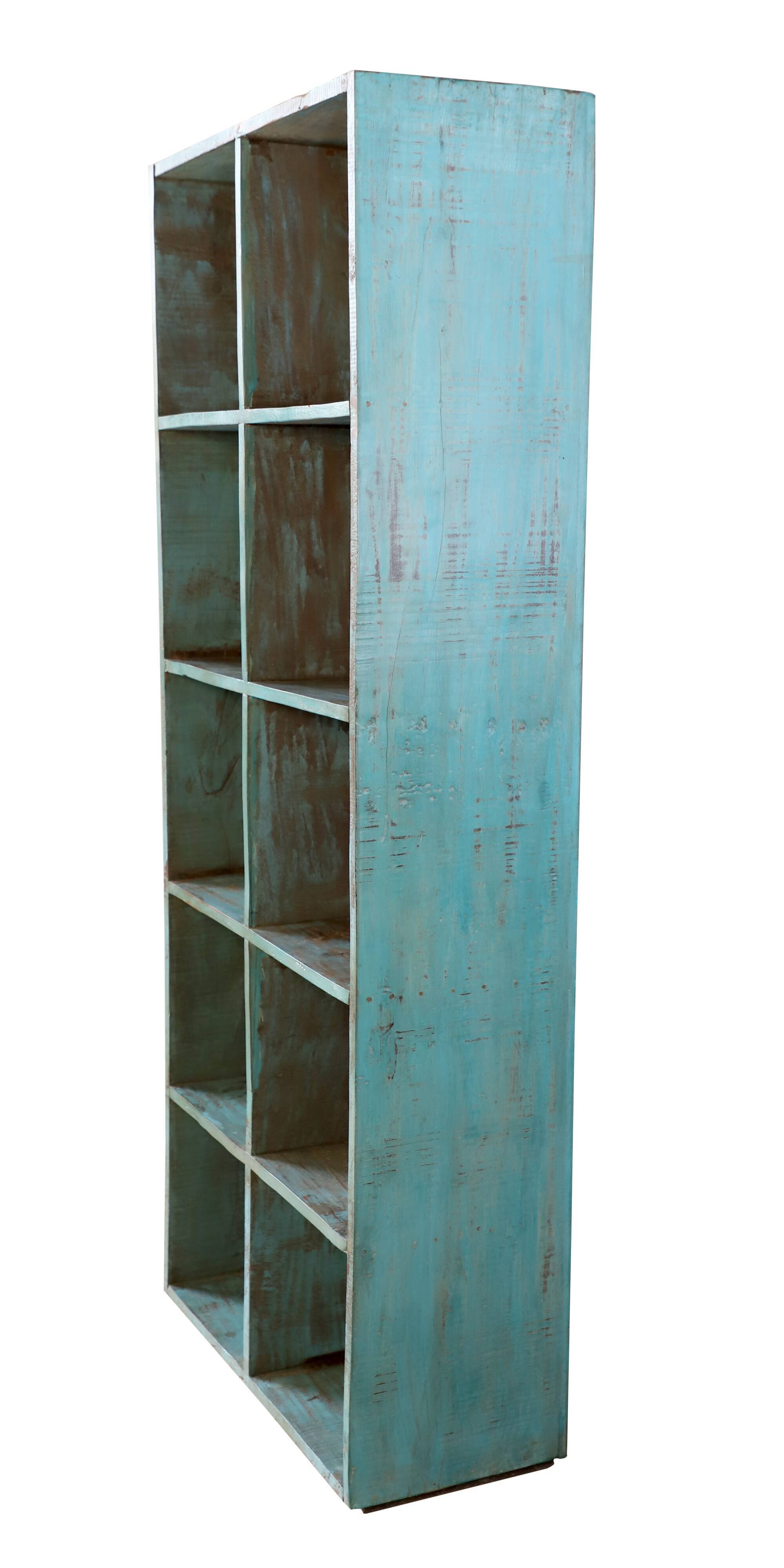Bookcase 10 Burmese teak lockers with blue patina