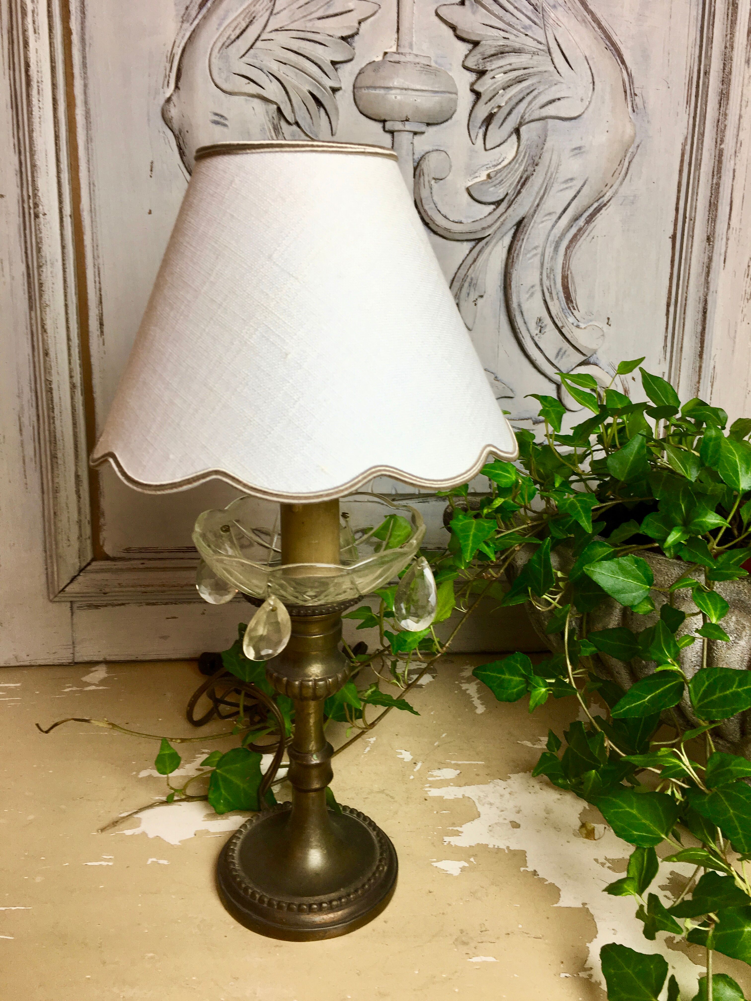 Bronze candle holder lamp with bobeche and old tassels