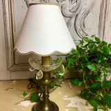 Lampe bougeoir en bronze à bobèche et pampilles ancienne