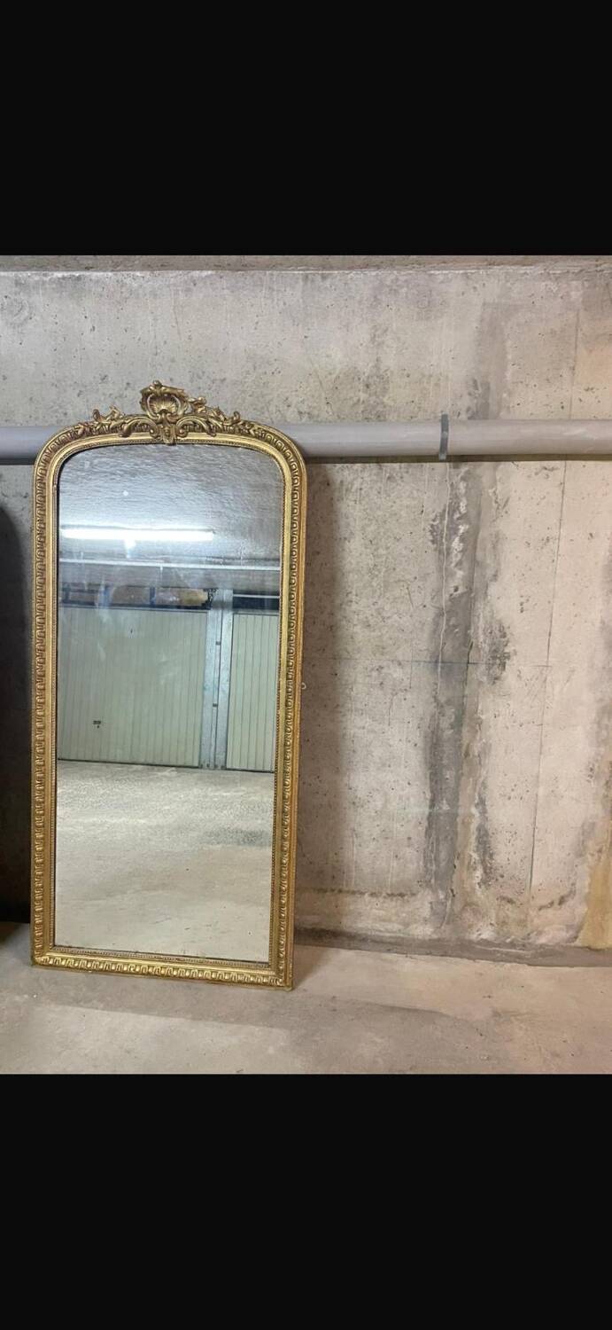 Miroir ancien Louis Philippe fronton doré - 191 x 90 cm